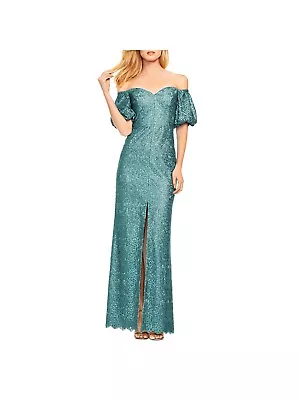 AIDAN MATTOX Womens Green Elbow Sleeve Full-Length Formal Gown Dress 2 • $56.99