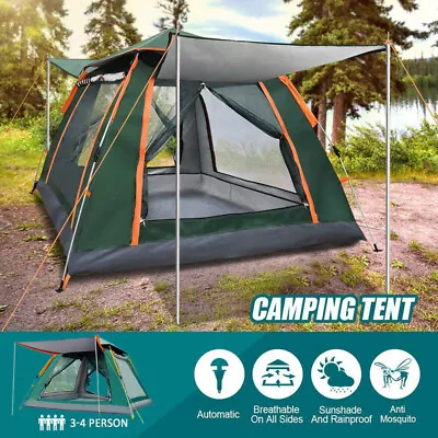 Full Automatic Instant Pop Up 3-4 Man Camping Tent Family Outdoor Hiking Shelter • £38.55