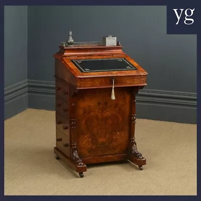 Antique English Victorian Burr Walnut Freestanding Davenport Writing Desk (Circa • £1595
