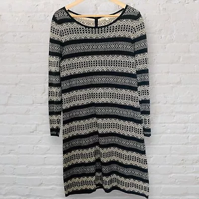 Monsoon Jumper Sweater Dress Black Cream M Cotton Knit Fair Isle Long Sleeve • £15