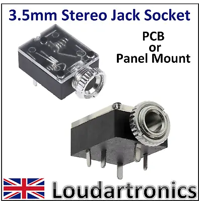 3.5 Mm Stereo Jack Socket PCB Or Panel Mount • £0.99