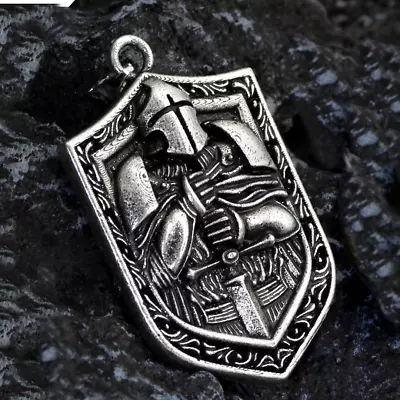 Men Silver Crusader Christian Templar Knight Pendant Necklace Catholic Jewelry • $10.99