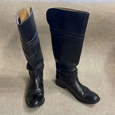 Frye Melissa Trapunto Black Leather Pull On Tall Riding Boots Women 7.5 B 76442 • $75