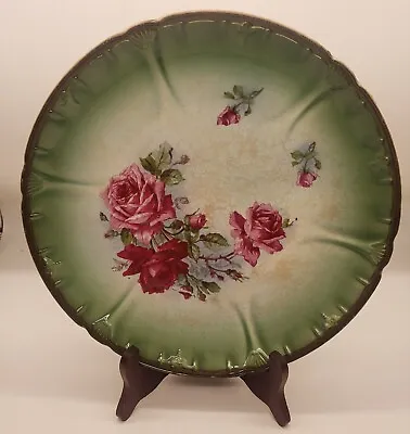 Antique Royal Bonn Franz Anton Mehlem 11 Inch Plate Green Pink Floral • £48.25