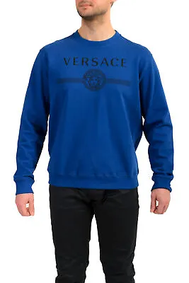 Versace Men's Royal Blue Logo Print Crewneck Sweatshirt • $369.99