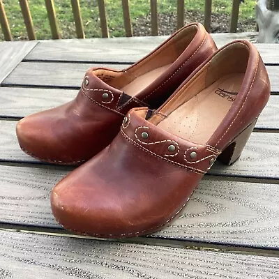 Dansko Riki Womens 38 Clog Brown Leather Wooden Block Heel Heels Boho 7.5 • $19.99