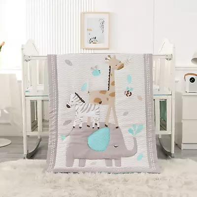 3 Piece Crib Bedding Set Grey Elephant And Zebra Baby Elephant Crib Set For Boy • $51.99