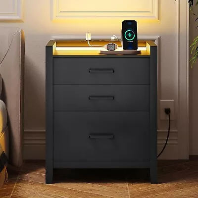 LED Nightstand With Charging Station Modern End Table Side Table For Home Office • $79.99