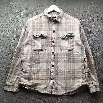 Hollister Flannel Button Up Shirt Women Medium M Boyfriend Fit Plaid Brown White • £19.27