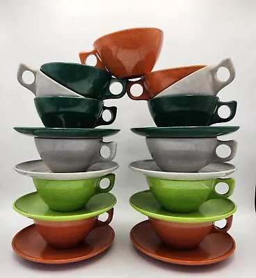 Color Flyte Branchell Melmac Dinnerware 13 Cups 8 Saucers Green Orange Grey Lime • $34