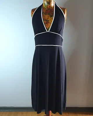 $28.95 • Buy LEONA EDMISTON RUBY - Size 1 (10) Black White Halter Dress Hollywood Retro