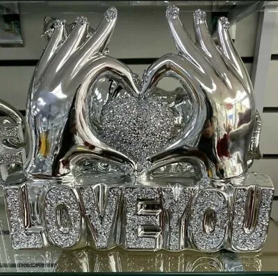 £19.99 • Buy New Large Gift Crushed Diamond Silver Hand Heart Love You Sparkle Ornament Bling