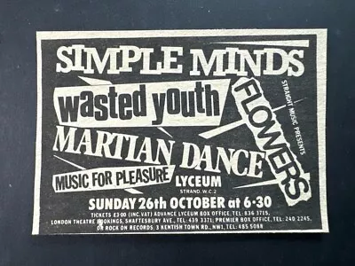 SIMPLE MINDS / WASTED YOUTH - LYCEUM LONDON 1980 Original Vintage Gig Advert E1 • £3.99