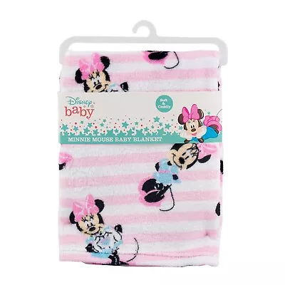 Disney Cudlie Baby Minnie Mouse Flannel Fleece Blanket With Stripes • $17.77