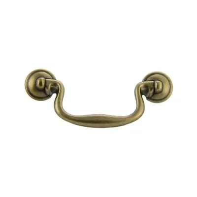 Furniture Hardware Fixed Bail Pull 4″ C-C Antique Brass Machined • $3.99