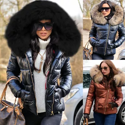 £35.99 • Buy UK Womens Winter Warm Quilted Padded Parka Short Fur Collar Hooded Coat Jacket
