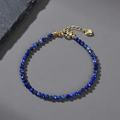 Natural Lapis Lazuli Dainty Bracelet Blue Faceted Gemstone Bracelet Handmade • $12.90