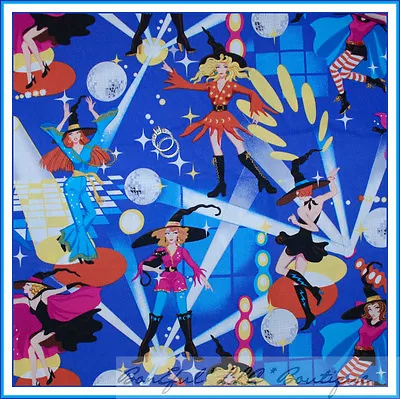 BonEful Fabric FQ Cotton Quilt VTG Blue White Witch Music Dot Ballet Dance Girl • $5.07