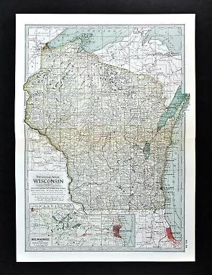 1902 Century Map - Wisconsin Madison Milwaukee Green Bay Oshkosh Portage Duluth • $15.99