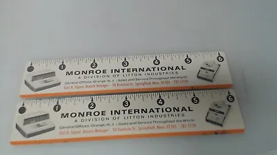 2 Vintage Monroe The Calculator Company Advertising 6  Ruler Springfield Mass. • $17.99