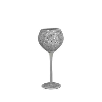 Silver Sparkle Crackle Mosaic Goblet Candle/Tea Light Holder 28cm • £18.99