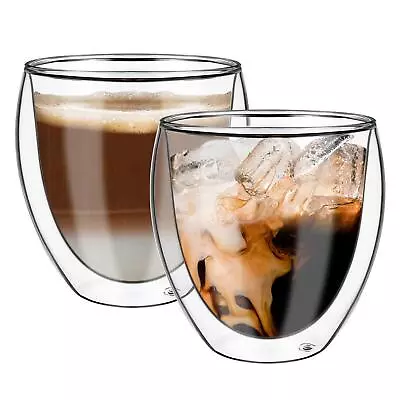 Vinsani Double Walled Coffee Drink Glasses Cups Set Of 2 Heat Cold Resistant • £7.99