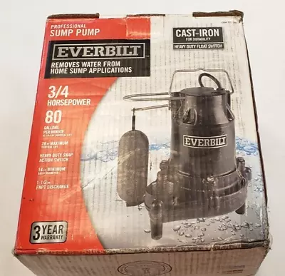 EVERBILT HDS75 3/4HP 80GPM Professional Cast Iron Sump Pump • $159.75