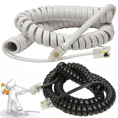 Telephone Handset Coiled Cable Phone RJ10 Plug 4P4c Curly Lead 2m 3m 5m Meter • £3.45