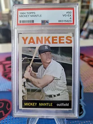 1964 Topps Mickey Mantle New York Yankees #50 Psa 4 Vg-ex • $232.50