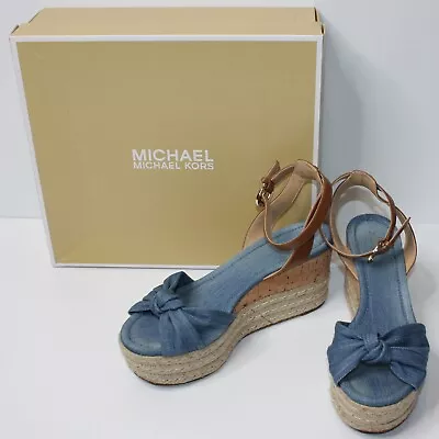 Michael By Michael Kors Maxwell Mid-Wedge Sandals Shoes In Light Denim Size US 9 • $49.99