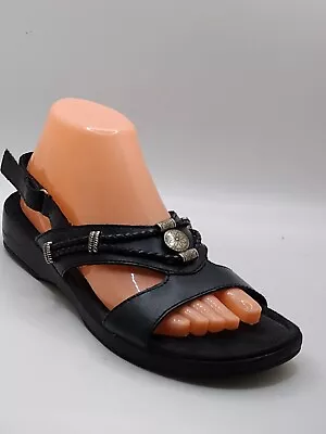 Minnetonka Black Leather SILVERTHRONE 360 Sandals Memory Foam Size 9N (Narrow) • $21.99