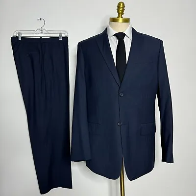 Perry Ellis Suit Mens Blue Stripe 42R 34W • $59.99