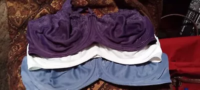 Lilyette Bra Lot Of 3 42D Lace Underwire Beautiful Blue Purple White 42 D • £13.79