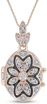 0.10 CT Natural Diamond Oval Vintage-Style Flower Locket In 14K Rose Gold Plated • $196.06