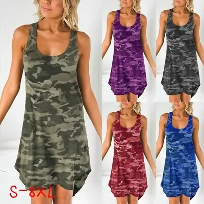 Women Fashion Plus Size Summer Sleeveless Camouflage Casual  Mini Tank Top Dress • $9.89
