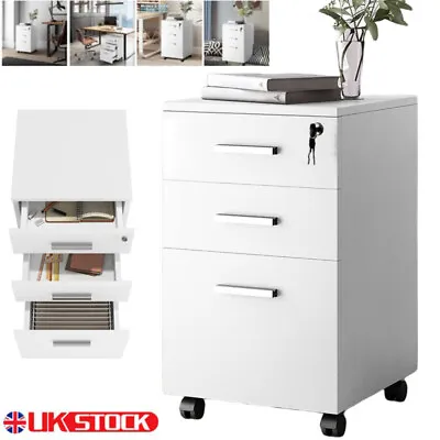 Office Filing Cabinet Mobile Under Desk File Storage Cupboard W/ Drawers Wheels • £51.99