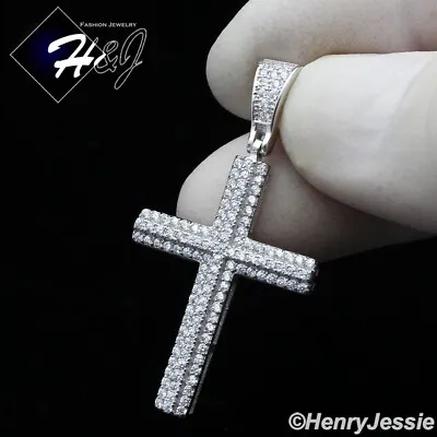 Men Women Solid 925 Sterling Silver Icy Bling Cz 3d Layer Cross Pendant*sp362 • $29.99