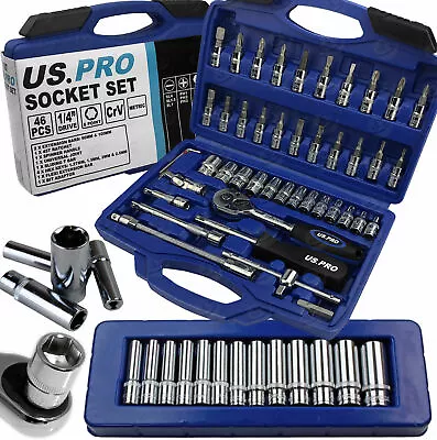 BERGEN DEEP & Shallow Socket Set 1/4  Drive Tool Set With Ratchet Torx Hex UJ PZ • £29.95