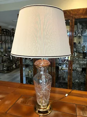 Vintage Mid Century Marbro Heavy Cut Crystal Table Lamp 35  Tall 7  Widest • $399.99