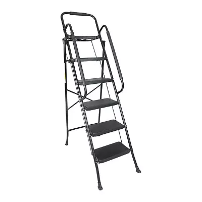 5 Step Ladder With Handrails 330 Lbs Folding Step Stool With Tool Platform • $102.99