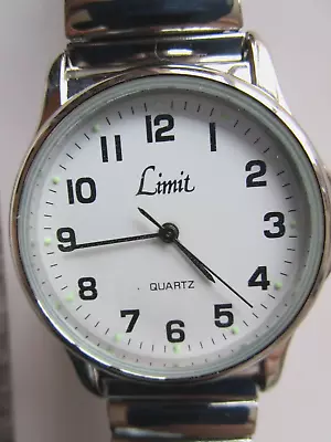 Metal Limit Mens Expanding Bracelet White Dial Watch Glow In The Dark Hour Spots • £6