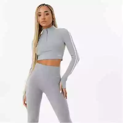 £13.99 • Buy Ladies Womens Jack Wills Zip Cropped Light Grey Sports Top Size 12 M Long Sleeve