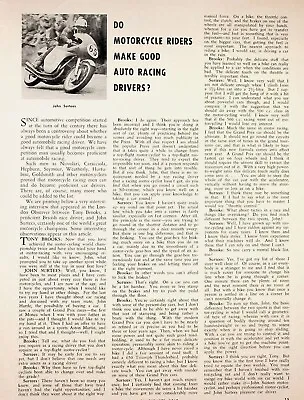 1960 John Surtees Tony Brooks Motorcycle Auto Racing - 1-Page Vintage Article • £11.46