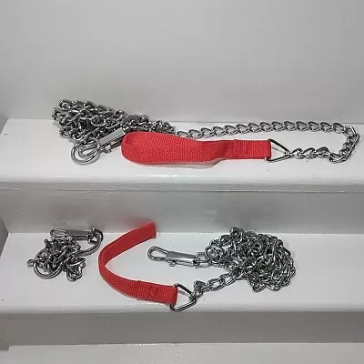 Dog Walking Chain X2 Silver With Orange Handle Straps • £8