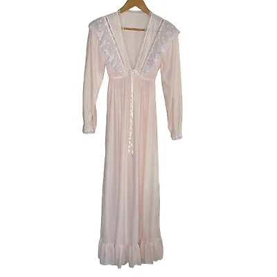 Vtg 70's Val Mode White Pink Lace Nylon Blend Nightgown Sz S • $30