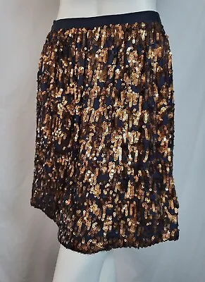 J CREW Navy Blue Cotton Copper Sequin Covered A-Line Skirt Sz 14 NWT E5108 • $48