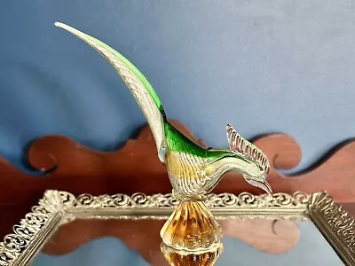 Vtg Murano Glass Pheasant/Road Runner/Game Bird On Pedestal MCM Orange Green • £48.19