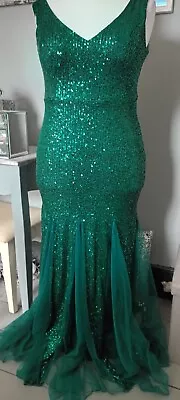 Size 16 18 Light In The Box Emerald Green Fishtail Stretch Sequin Dress... • £34.99