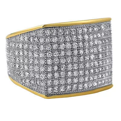 Iced Out Micro Pave Thick Block Gold CZ Hip Hop Bling Bling Ring • $24.95