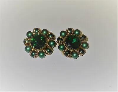 Vintage Earrings Fendi Italian Clip Back Emerald Green/Gold Tone Signed • $279